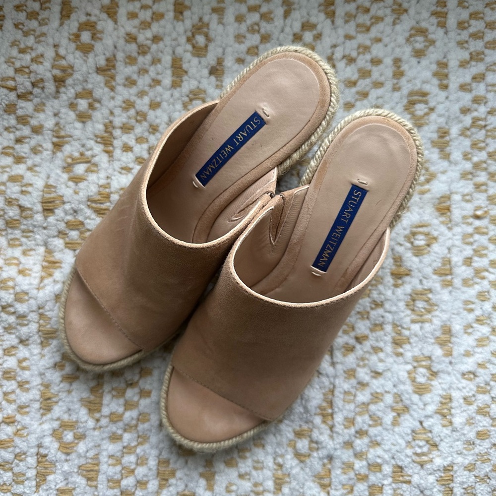 Stuart Weitzman Nude Mules with Woven Sole